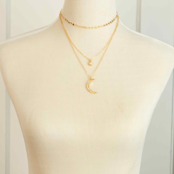 SOLD OUT Gold Crescent Moon Star Trio Layer Necklace - Picture 5 of 5